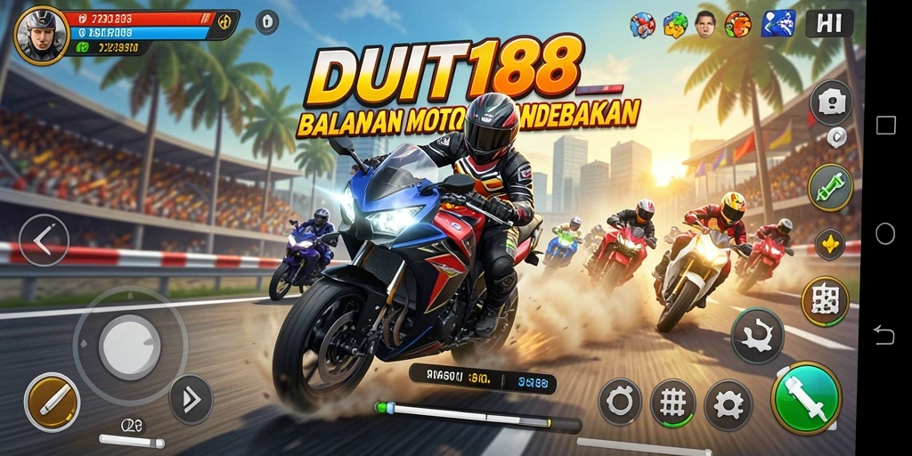 Tampilan gameplay seru dari balapan motor di DUIT188
