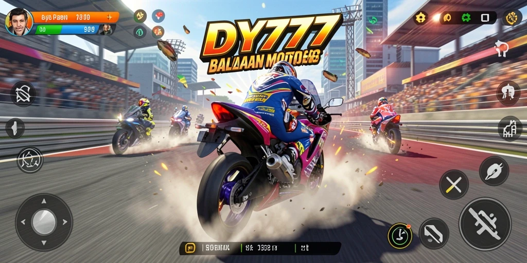 Screenshot menunjukkan aksi balapan motor yang mendebarkan di DY777.