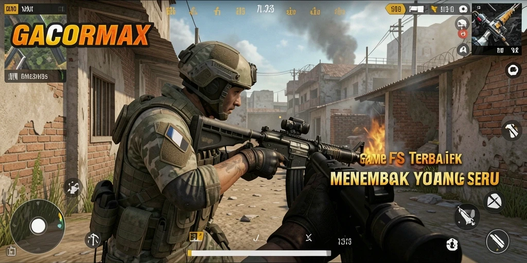 Tampilan gameplay FPS yang mendebarkan dan penuh aksi.