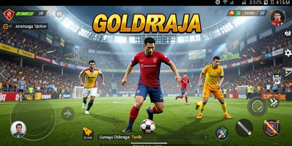 Screenshot utama <strong>GOLDRAJA</strong> menampilkan aksi seru dalam permainan olahraga.