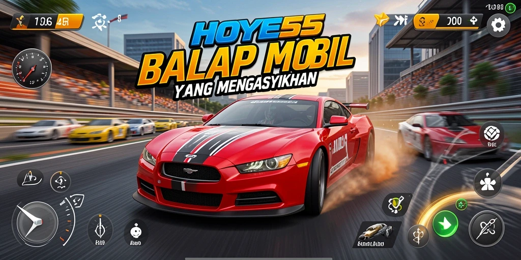 Tampilan gameplay HOYE55 yang mendebarkan saat balap mobil.