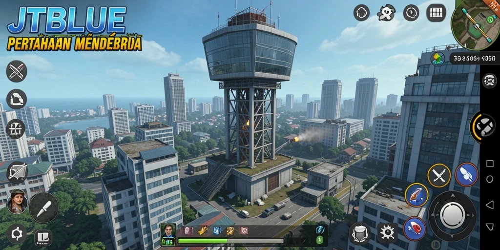 Tampilan gameplay JTBLUE yang penuh aksi dan strategi.