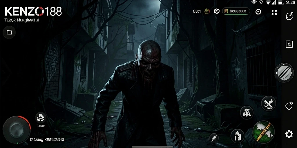 Tampilan gameplay KENZO188 yang menyeramkan dan mendebarkan.