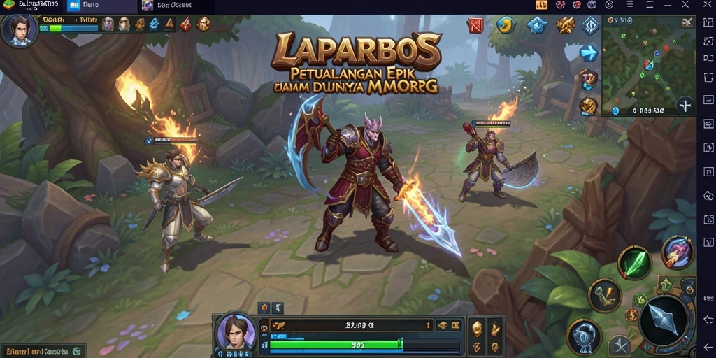 Tangkapan layar utama LAPARBOS menampilkan aksi bertarung dalam petualangan MMORPG.
