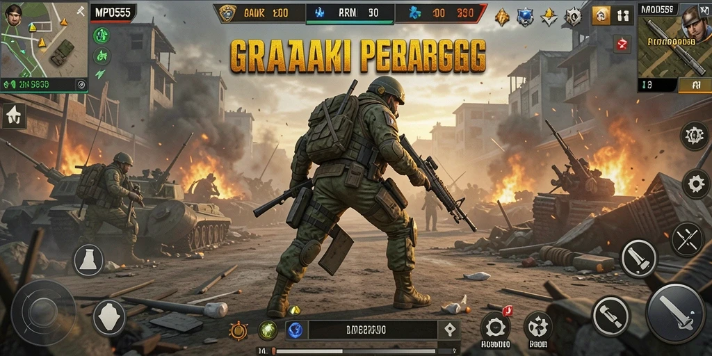 Tampilan gameplay MPO555 yang menampilkan pertempuran epik.