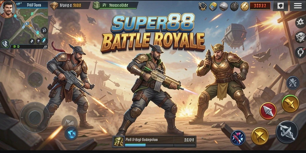 Screenshot menunjukkan aksi gameplay seru dalam arena Battle Royale.