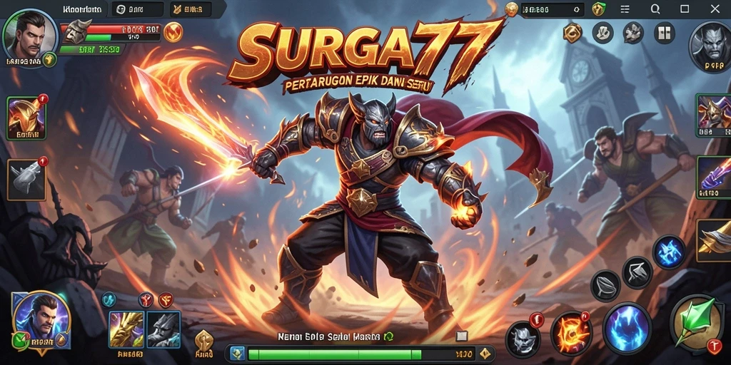 Tampilan seru pertarungan di SURGA77 dengan berbagai karakter.