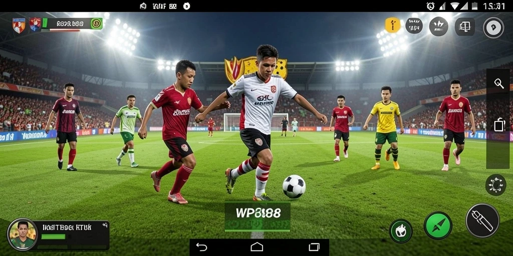 Tampilan gameplay WP888 dengan aksi sepak bola yang mendebarkan.
